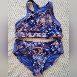 Athleta Girl Purple and Blue Floral Bikini Top And Bottom Set Size L/12